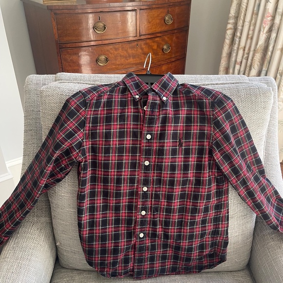 Ralph Lauren Boy's Plaid Cotton Twill Shirt Navy/Red - Size 8 - Picture 1 of 3
